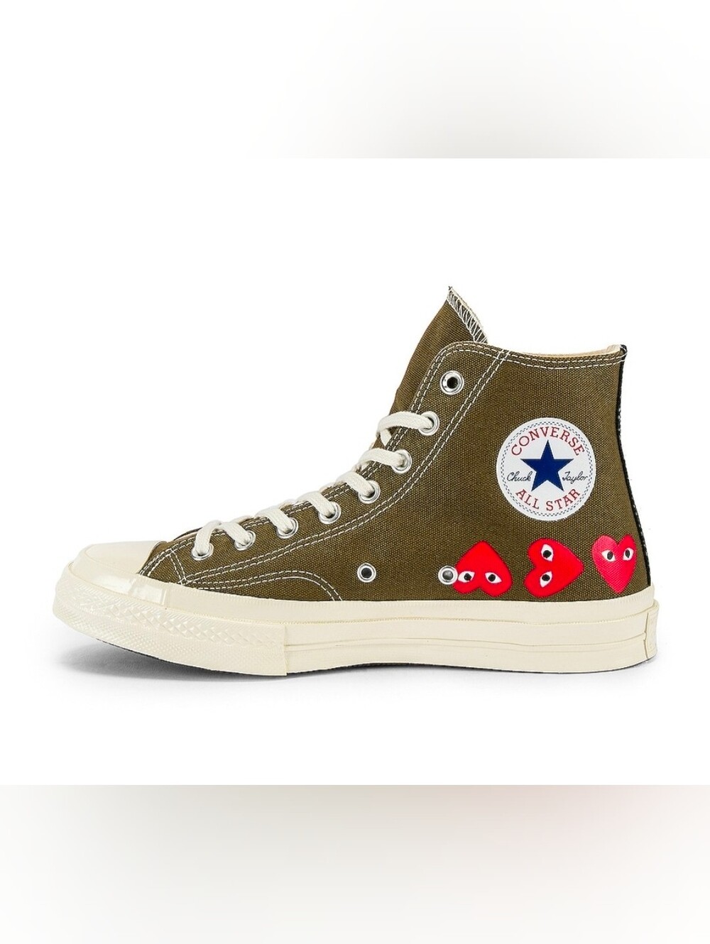 Converse Olive Green High Top Sneakers with Red Heart Accents